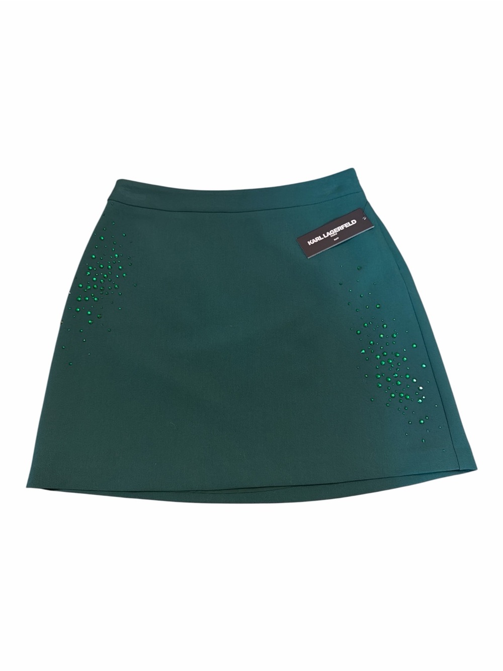 Luxury Emerald Green Crystal Embellished Mini Skirt Karl Lagerfeld Paris NWT 6